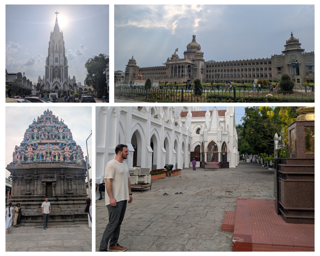 Churches, temples, and government landmarks across Chennai and Bangalore